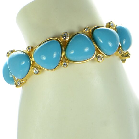 Kenneth Jay Lane Crystal & Triangle Cabochon Hinged Bracelet - Picture 1 of 6